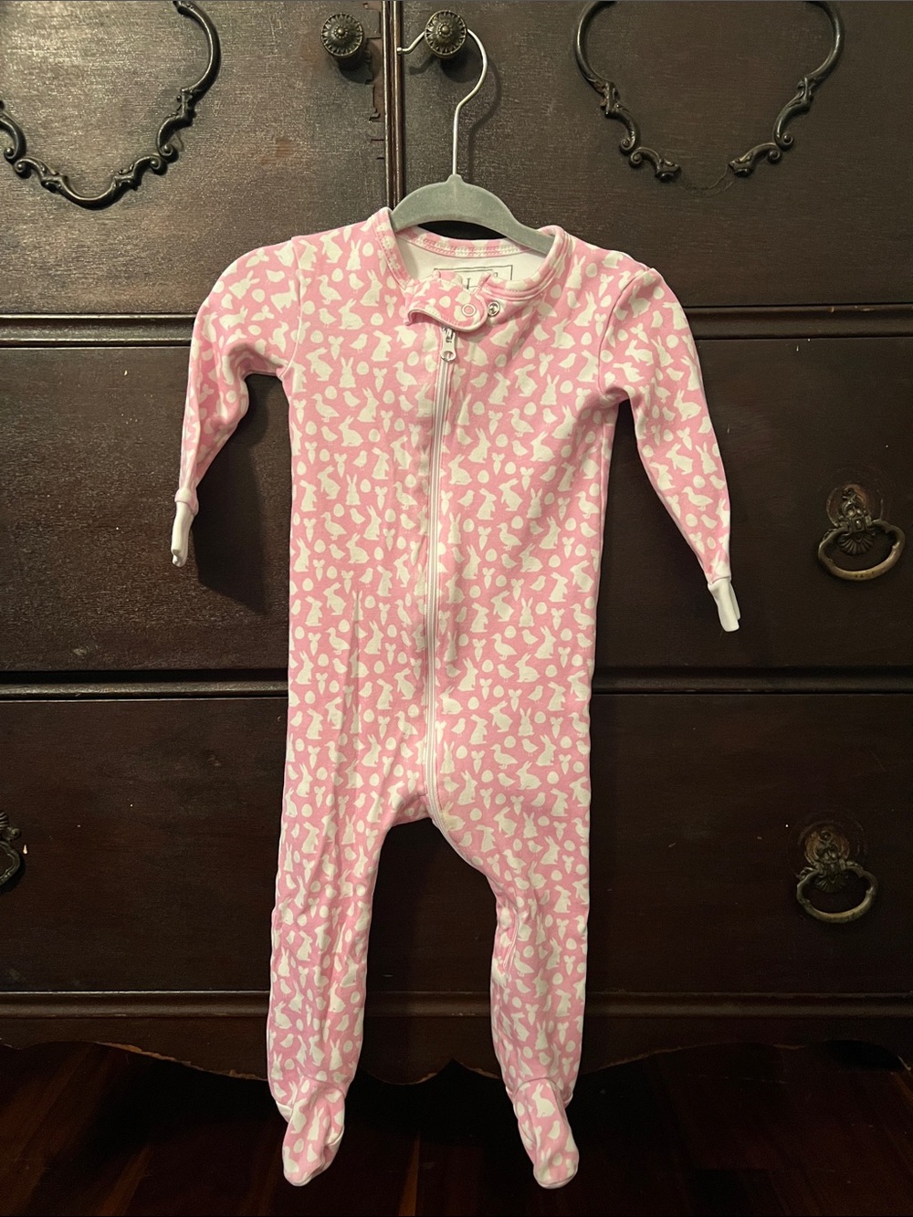 Pink Bunny-Print Footed Zipper Pajamas for Kids